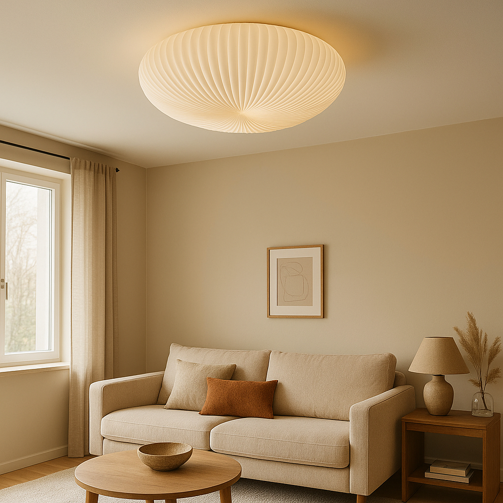 Flush Mount Ceiling Light with Pleated Dome Shade and Warm LED Illumination - Image 1