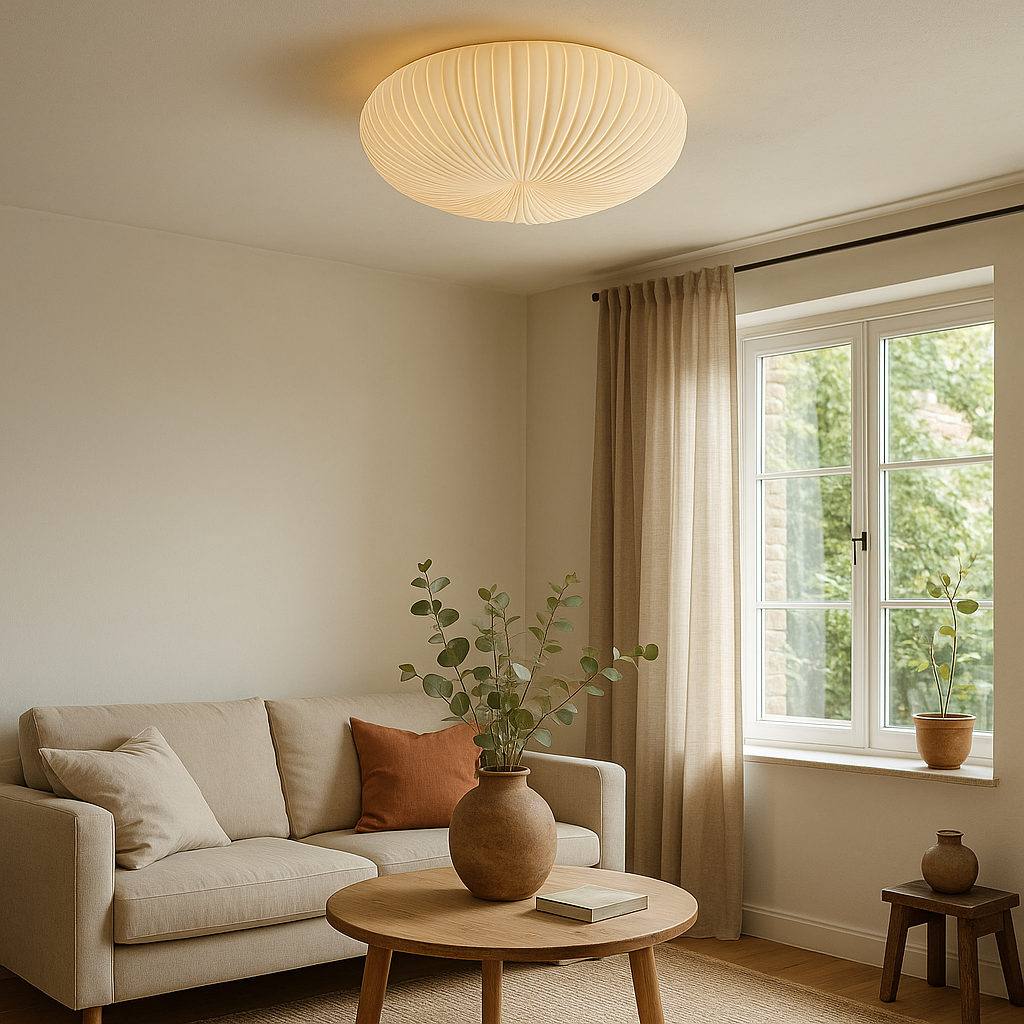Flush Mount Ceiling Light with Pleated Dome Shade and Warm LED Illumination - Image 2