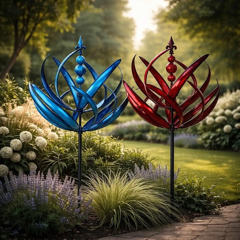 Garden Wind Spinners Metal Kinetic with Lotus Flower Design and 360 Degree Rotation - Image 4
