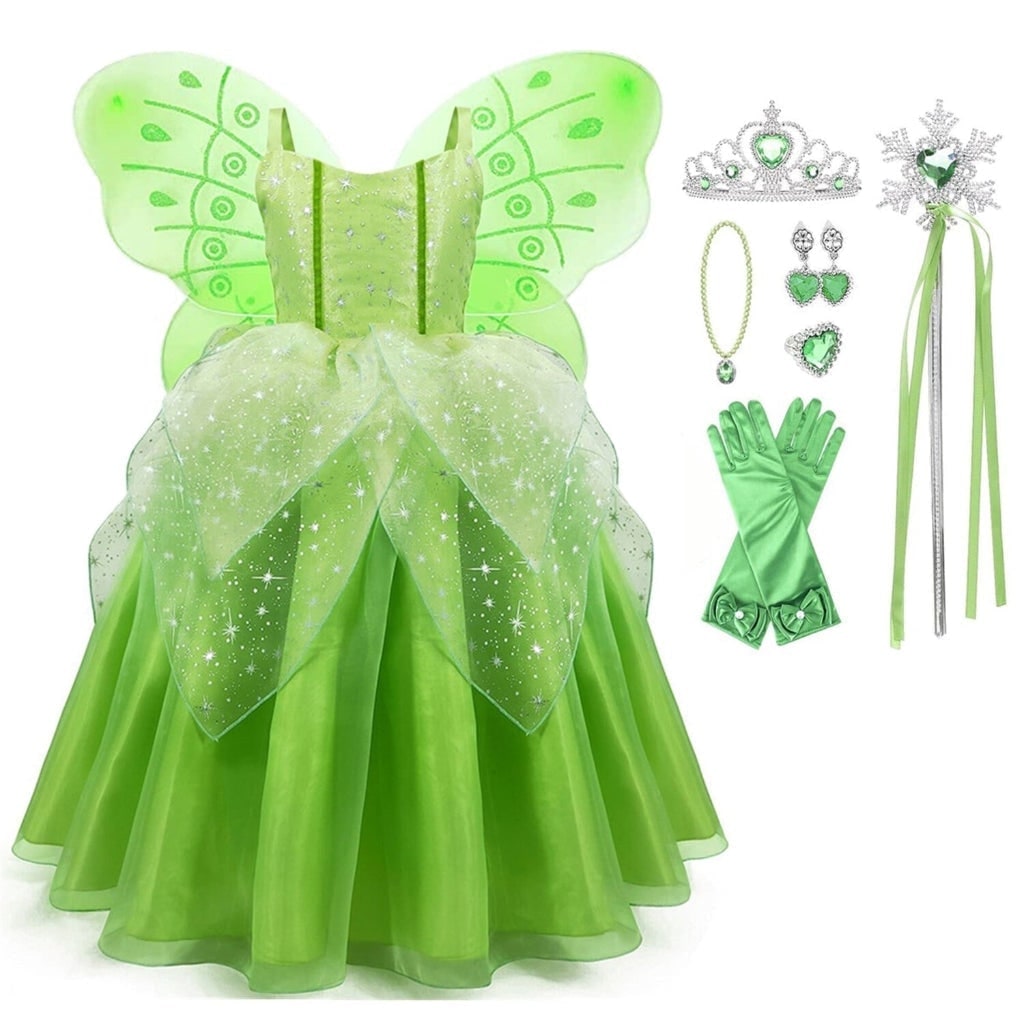Girls' Fairy Costume with Wings Tiara Wand and Gloves for Dress-Up - Image 3