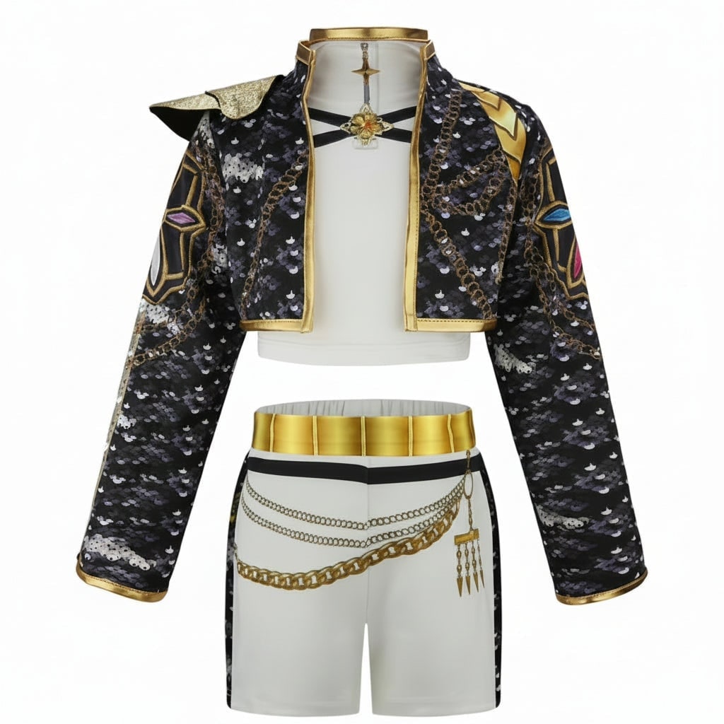 Girls' Halloween Dance Costume Two Piece Set with Sequined Crop Top and A-Line Skirt - Image 4