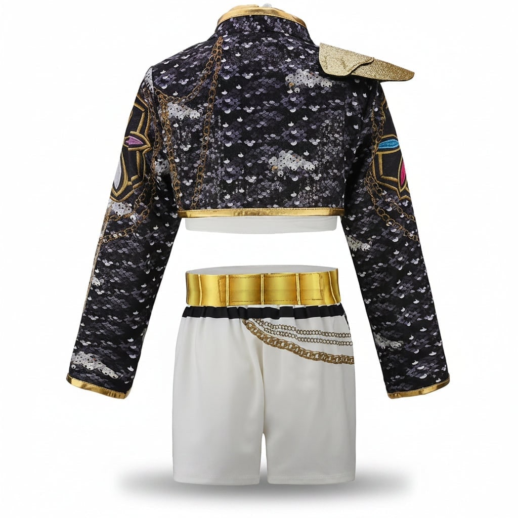 Girls' Halloween Dance Costume Two Piece Set with Sequined Crop Top and A-Line Skirt - Image 5