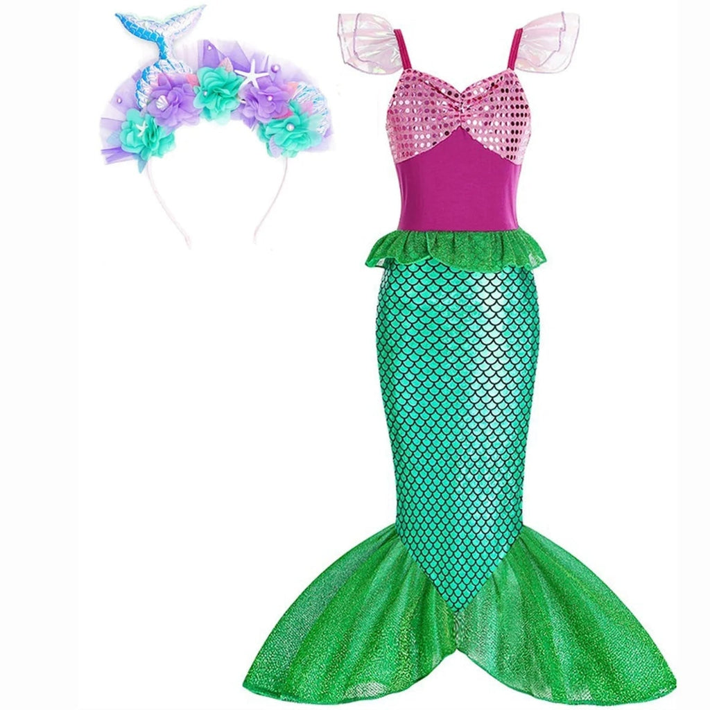 Girls' Halloween Mermaid Costume for Dress-Up with Sequin Details Headband Wand Purse and Jewelry - Image 10