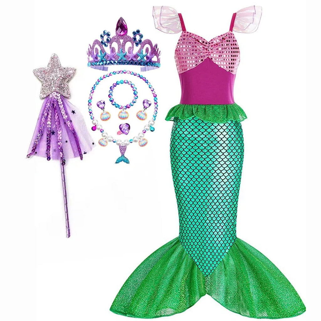 Girls' Halloween Mermaid Costume for Dress-Up with Sequin Details Headband Wand Purse and Jewelry - Image 11