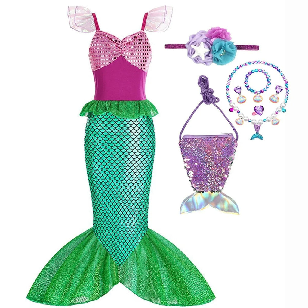 Girls' Halloween Mermaid Costume for Dress-Up with Sequin Details Headband Wand Purse and Jewelry - Image 12
