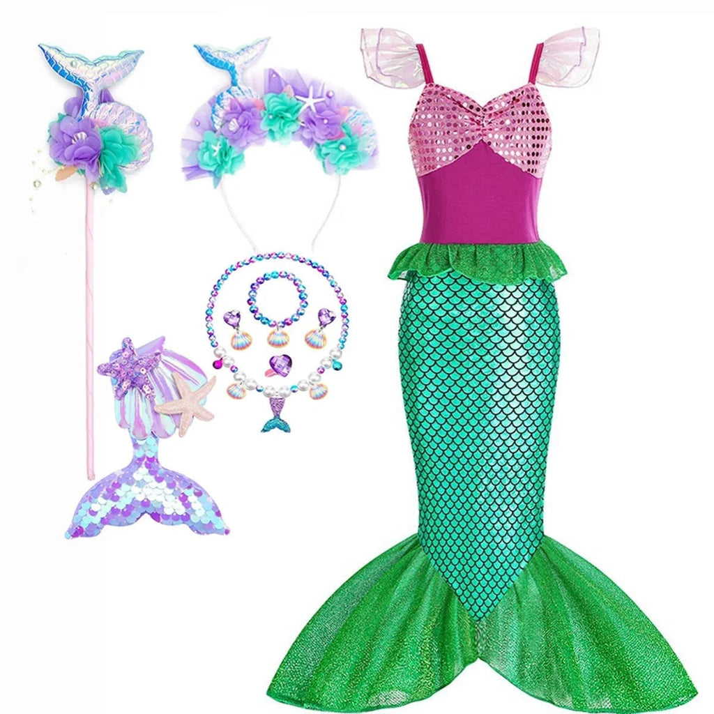Girls' Halloween Mermaid Costume for Dress-Up with Sequin Details Headband Wand Purse and Jewelry - Image 13