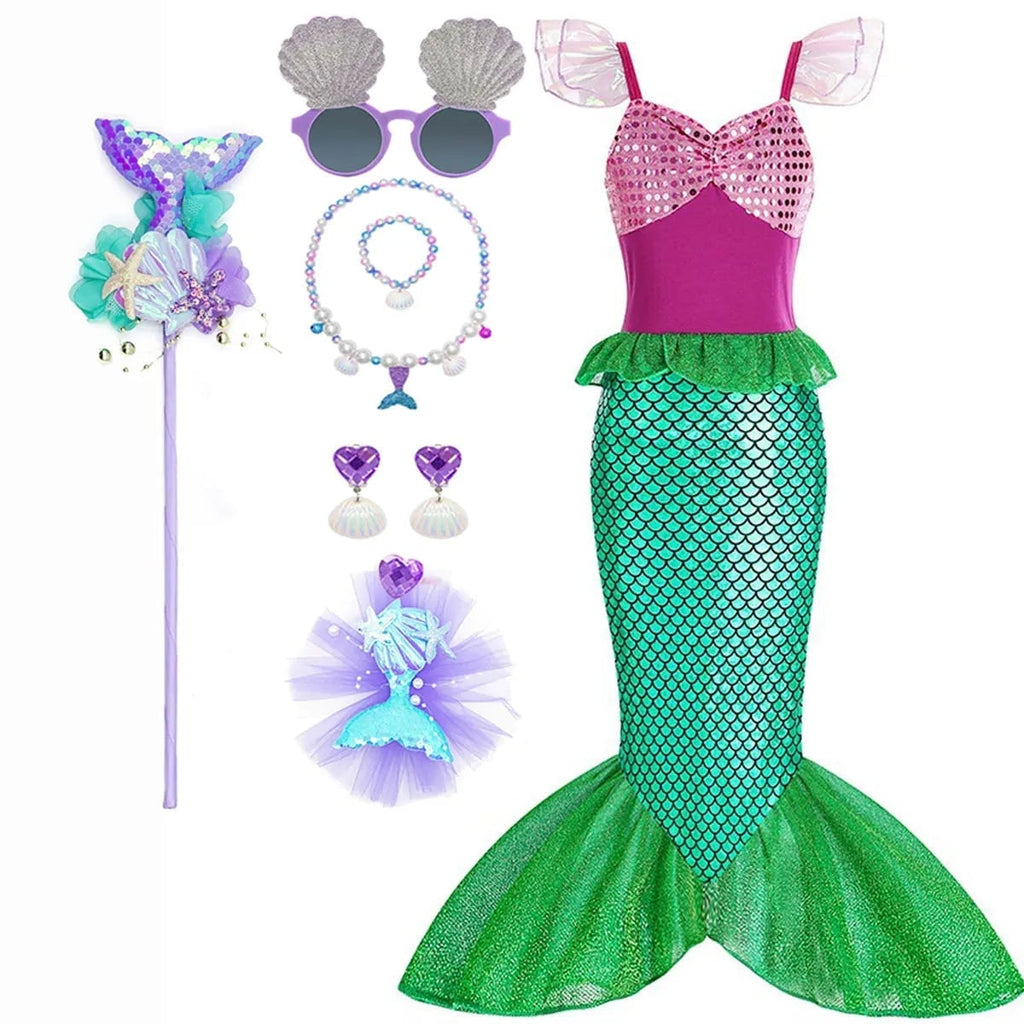 Girls' Halloween Mermaid Costume for Dress-Up with Sequin Details Headband Wand Purse and Jewelry - Image 14