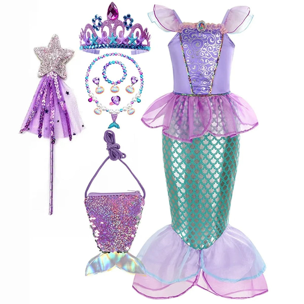 Girls' Halloween Mermaid Costume for Dress-Up with Sequin Details Headband Wand Purse and Jewelry - Image 6