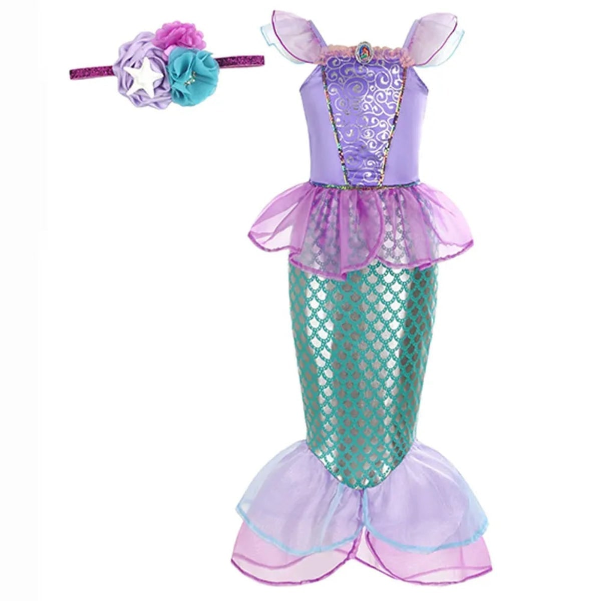 Girls' Halloween Mermaid Costume for Dress-Up with Sequin Details Headband Wand Purse and Jewelry - Image 8