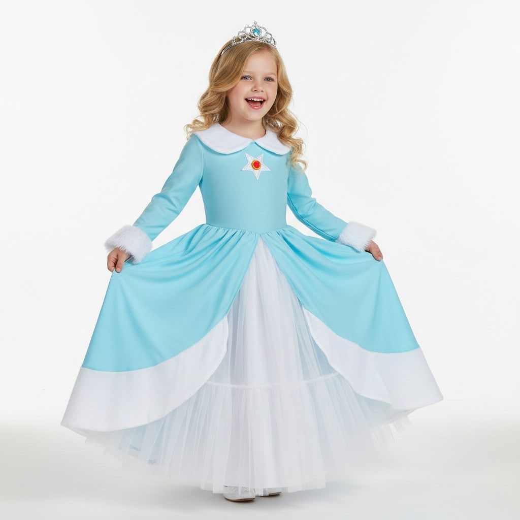 Girls' Halloween Princess Costume and Up Accessories Set with Crown Wand Gloves and Wig - Image 1