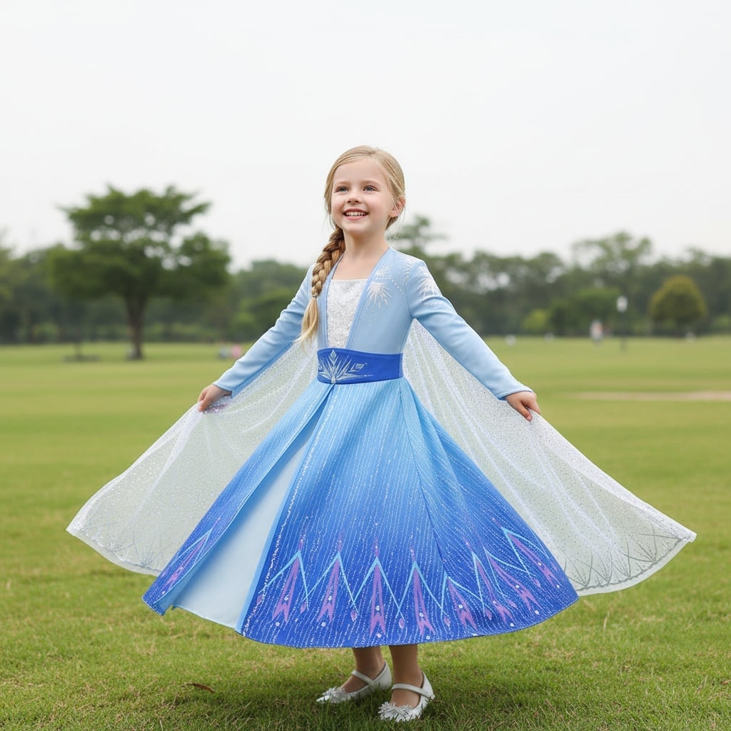 Girls' Halloween Princess Costume Dress with Cape and Accessories - Image 1
