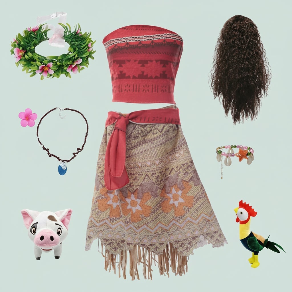 Girls' Halloween Princess Costume Two-Piece Set with Wig Flower Crown Fringe Skirt - Image 3