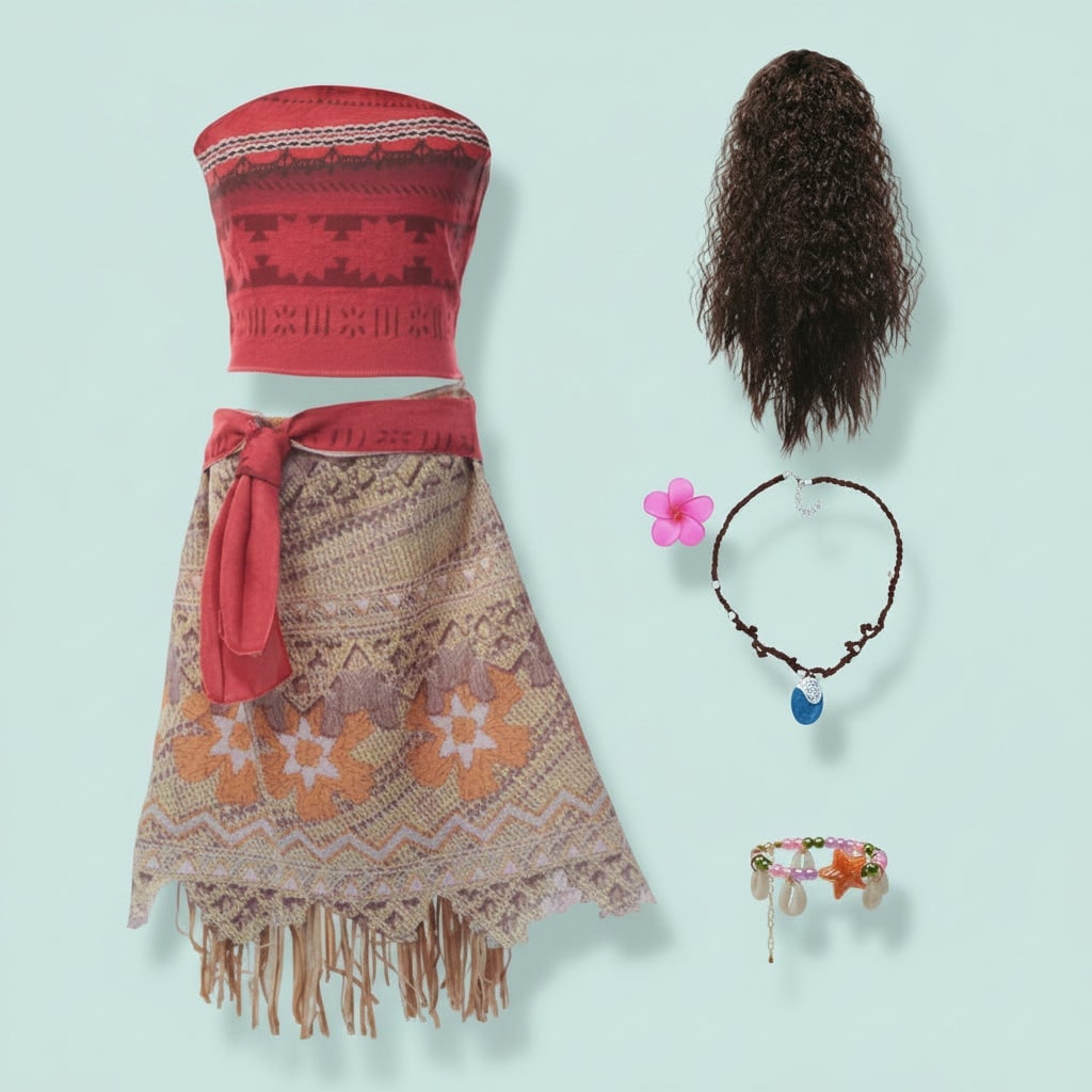 Girls' Halloween Princess Costume Two-Piece Set with Wig Flower Crown Fringe Skirt - Image 4