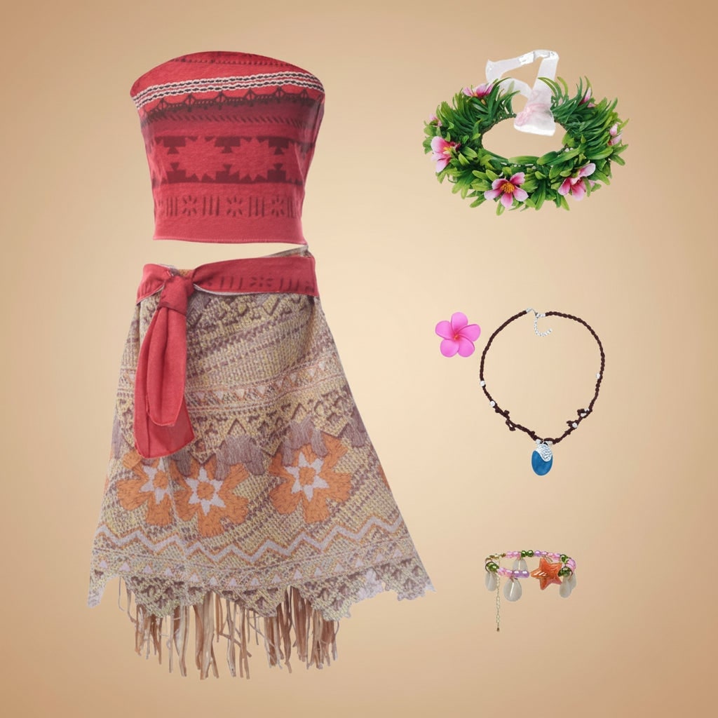 Girls' Halloween Princess Costume Two-Piece Set with Wig Flower Crown Fringe Skirt - Image 8