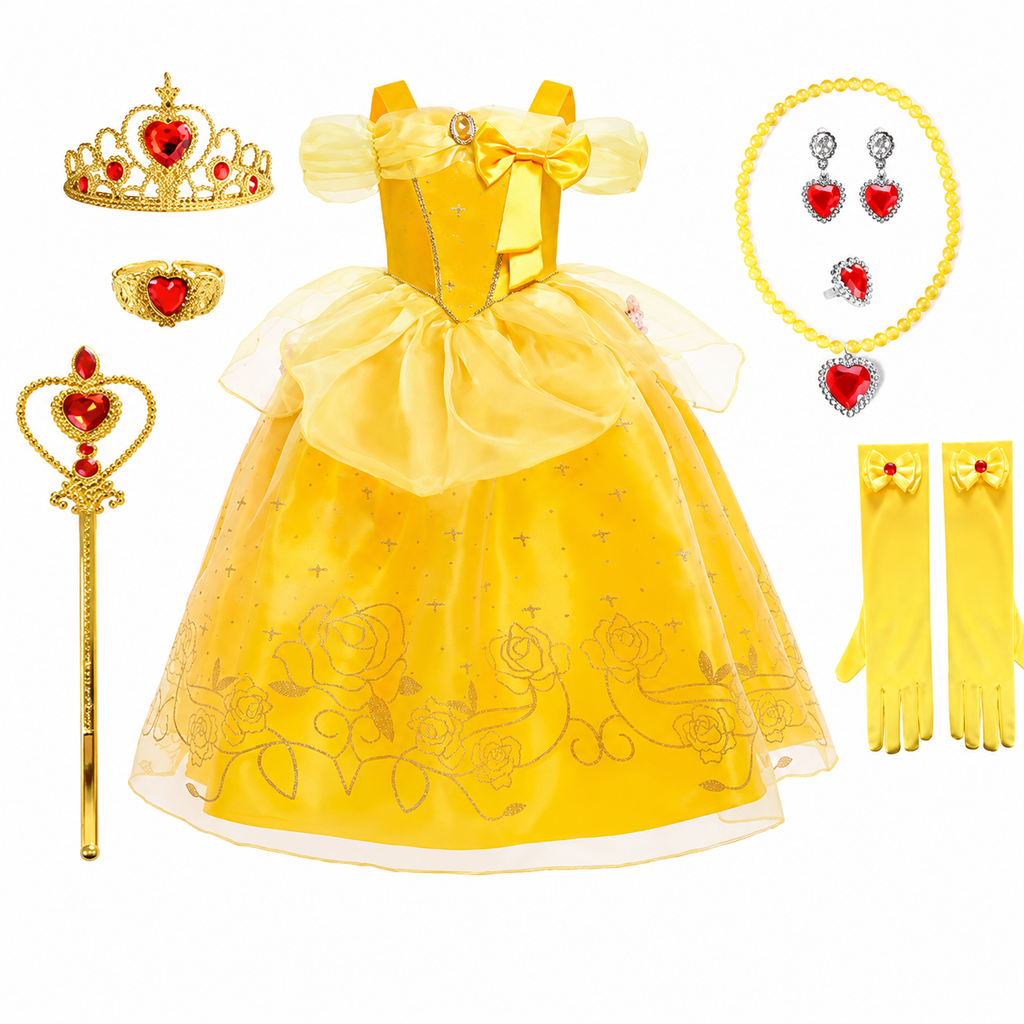 Girls' Princess Costume Dress with Tulle Skirt, Tiara and Accessories for Dress-Up - Image 4