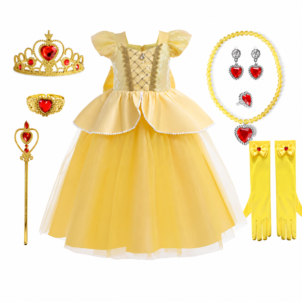 Girls' Princess Costume Dress with Tulle Skirt, Tiara and Accessories for Dress-Up - Image 8
