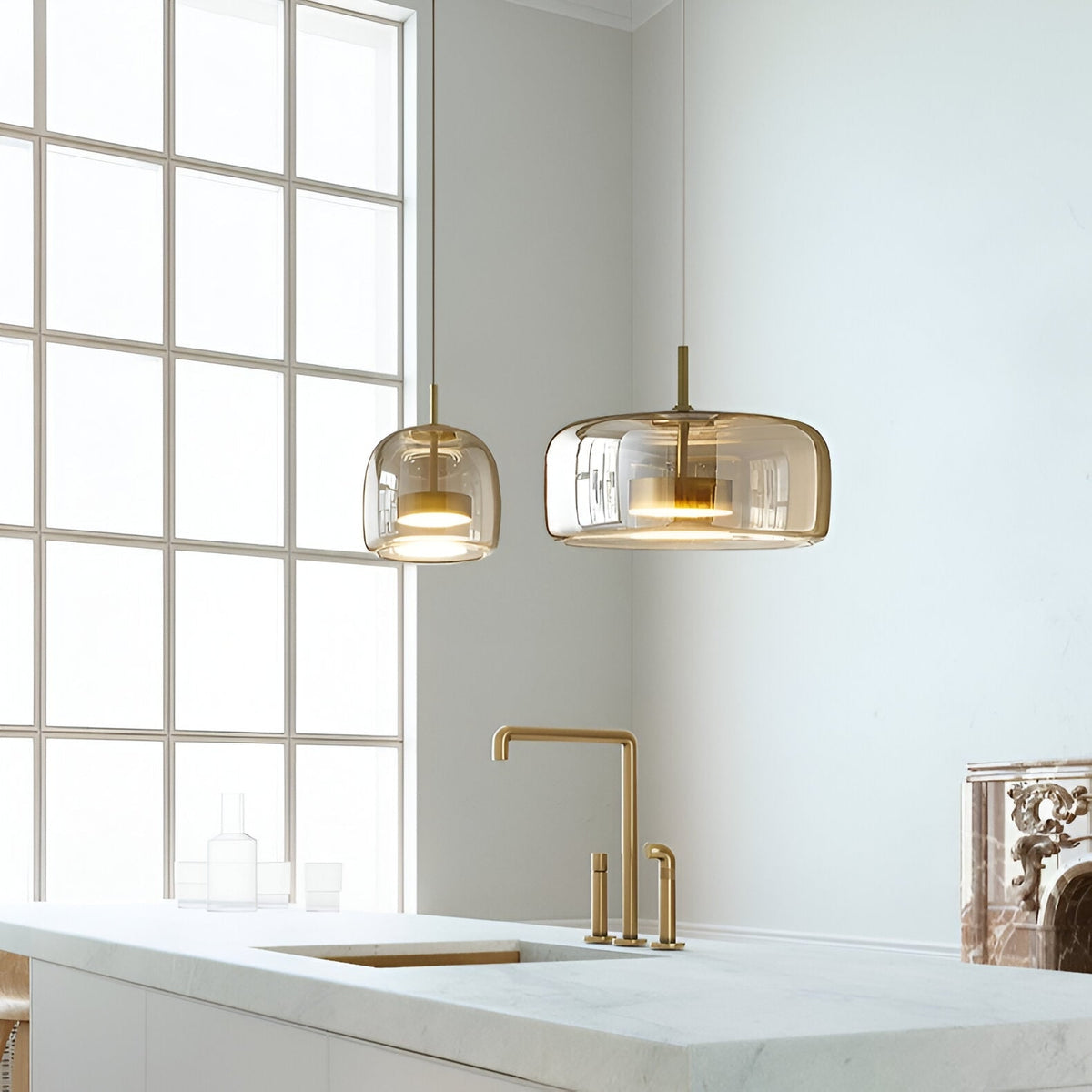 Glass Pendant Lights with Integrated LED Adjustable Cord and Gold Plated Brass Hardware - Image 17