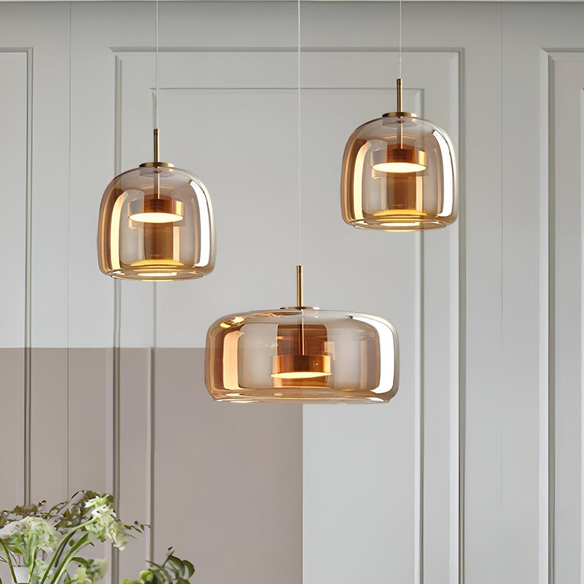 Glass Pendant Lights with Integrated LED Adjustable Cord and Gold Plated Brass Hardware - Image 4