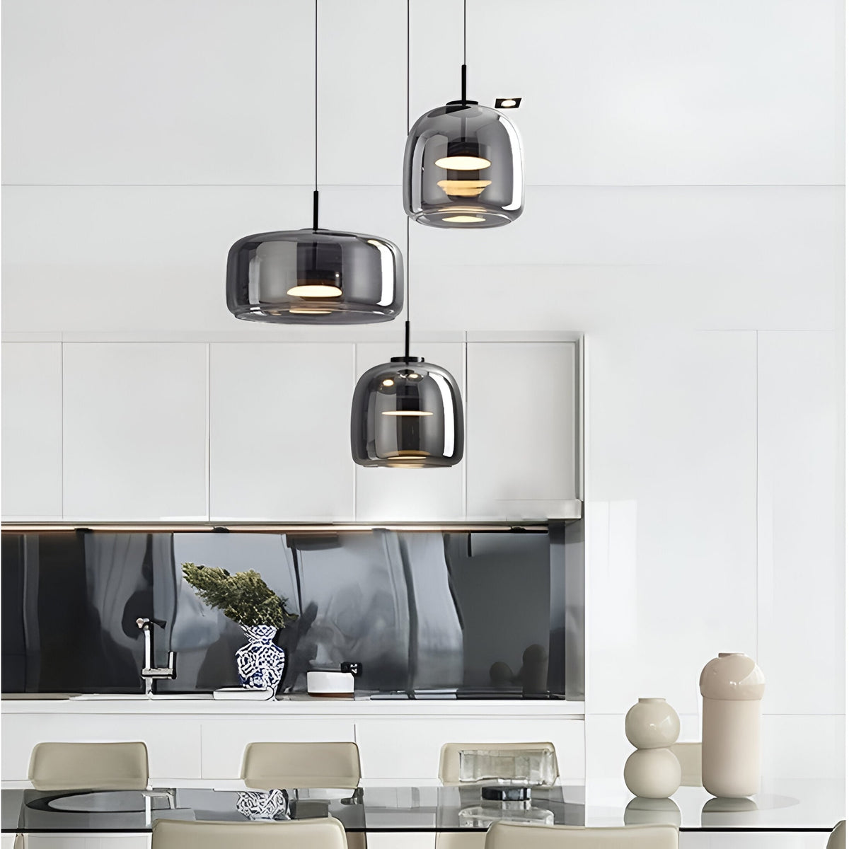 Glass Pendant Lights with Integrated LED Adjustable Cord and Gold Plated Brass Hardware - Image 7