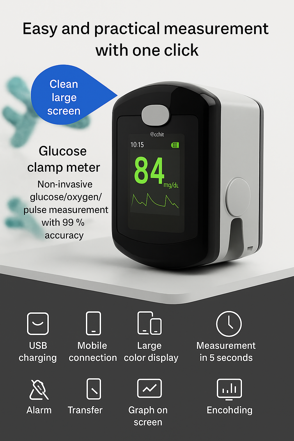 Glucose Meter Non Invasive Fingertip Portable Blood Sugar Monitor with Digital Display - Image 9