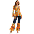 Halloween 1970s Hippie Costume with Bell Bottoms and Psychedelic Print Three-Piece Set - Image 1