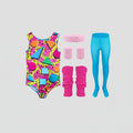 Halloween 80s Costume Party Outfit Aerobics Leotard with Leg Warmers Headband and Wristbands - Image 1