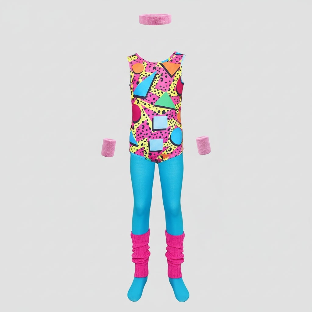 Halloween 80s Costume Party Outfit Aerobics Leotard with Leg Warmers Headband and Wristbands - Image 10