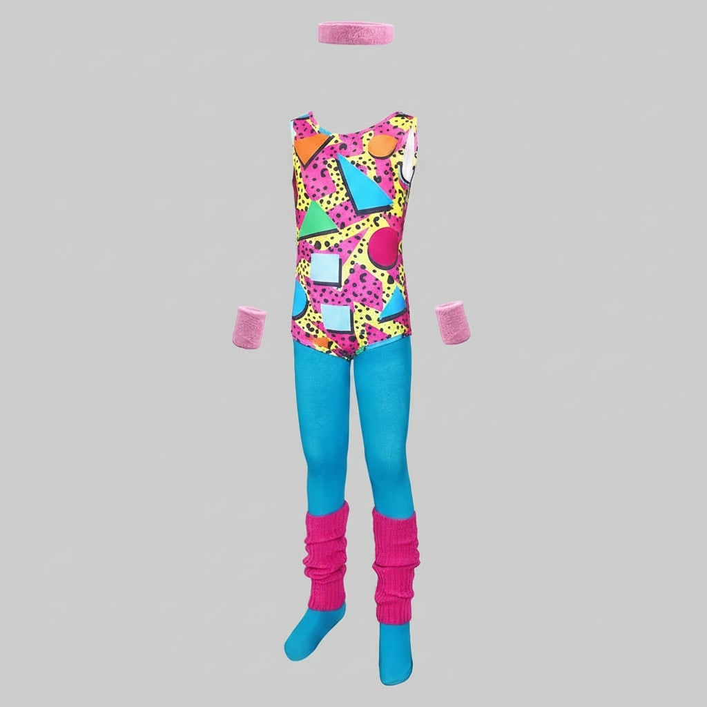 Halloween 80s Costume Party Outfit Aerobics Leotard with Leg Warmers Headband and Wristbands - Image 11