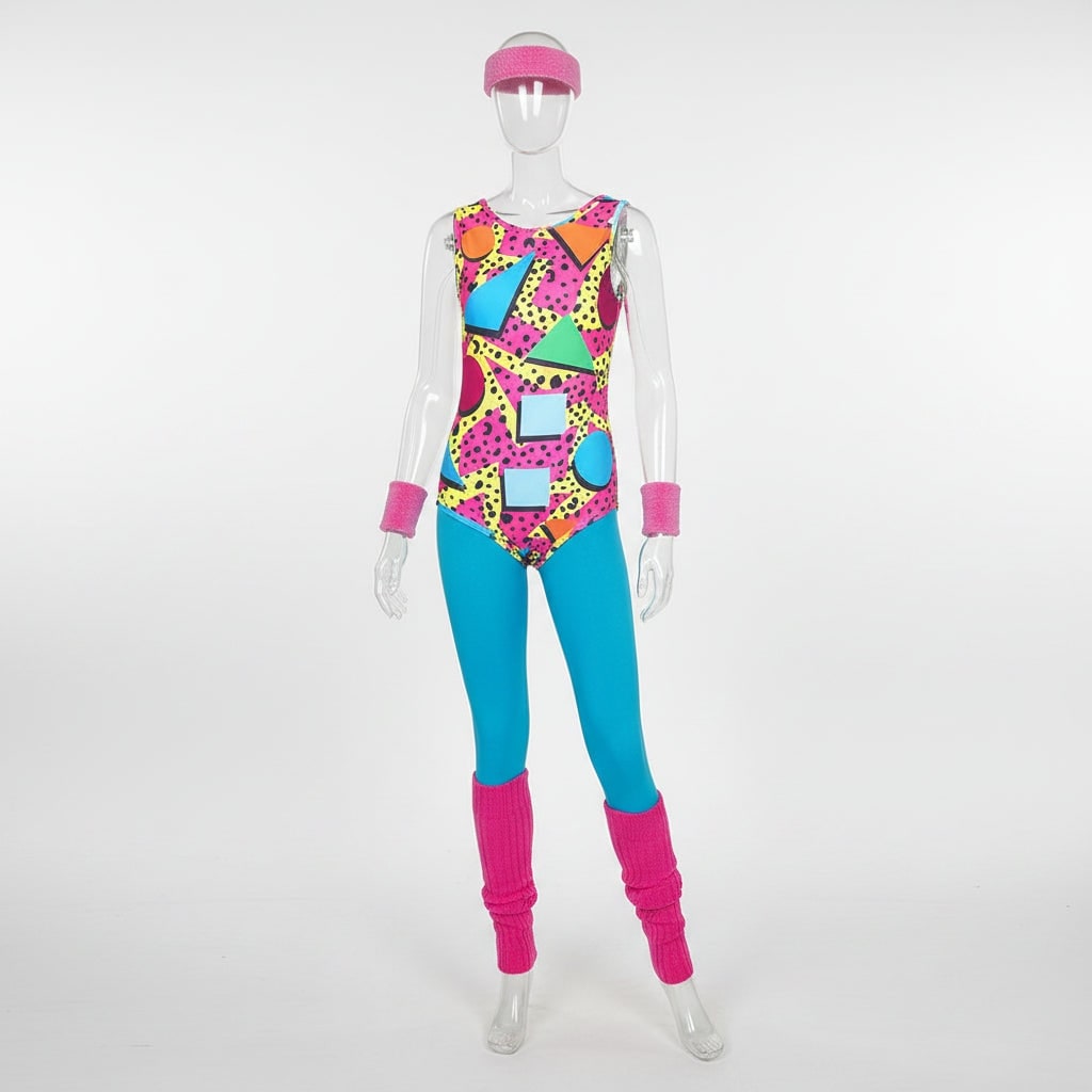 Halloween 80s Costume Party Outfit Aerobics Leotard with Leg Warmers Headband and Wristbands - Image 12