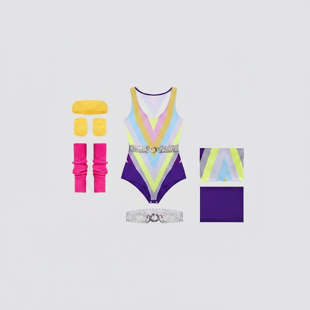 Halloween 80s Costume Party Outfit Aerobics Leotard with Leg Warmers Headband and Wristbands - Image 2