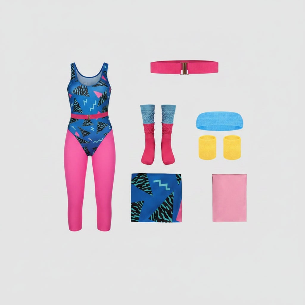 Halloween 80s Costume Party Outfit Aerobics Leotard with Leg Warmers Headband and Wristbands - Image 5