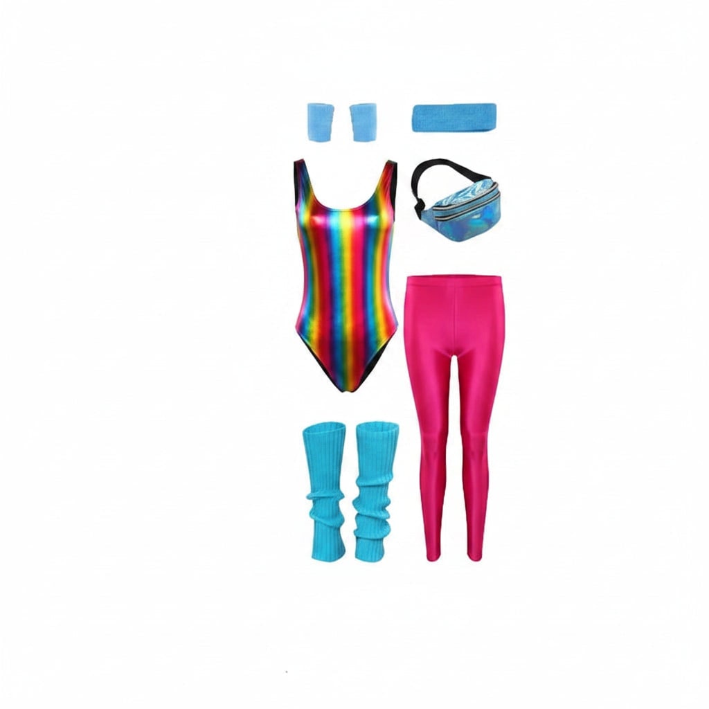 Halloween 80s Costume Party Outfit Aerobics Leotard with Leg Warmers Headband and Wristbands - Image 7