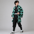 Halloween Anime Cosplay Costume with Checkered Haori Wig and Fox Mask for Character Party - Image 1