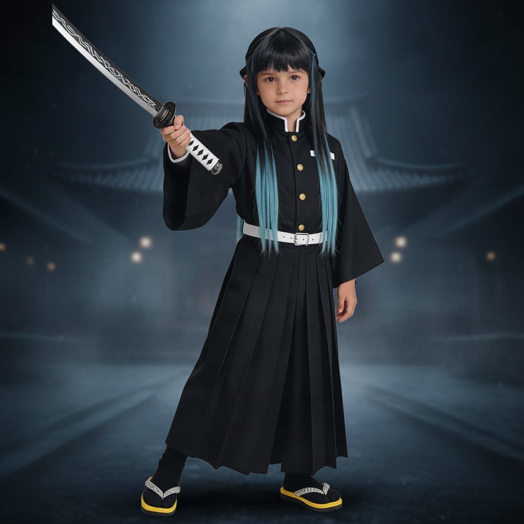 Halloween Anime Warrior Cosplay Costume with High Collar and Wide Sleeves - Image 1