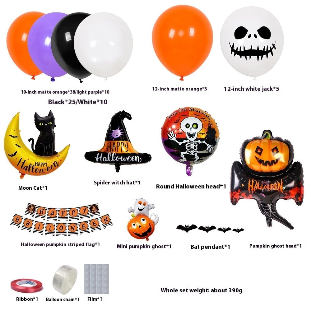 Halloween Balloon Arch Kit with Foil and Latex Garland Tape Banner and Bat Decals - Image 2