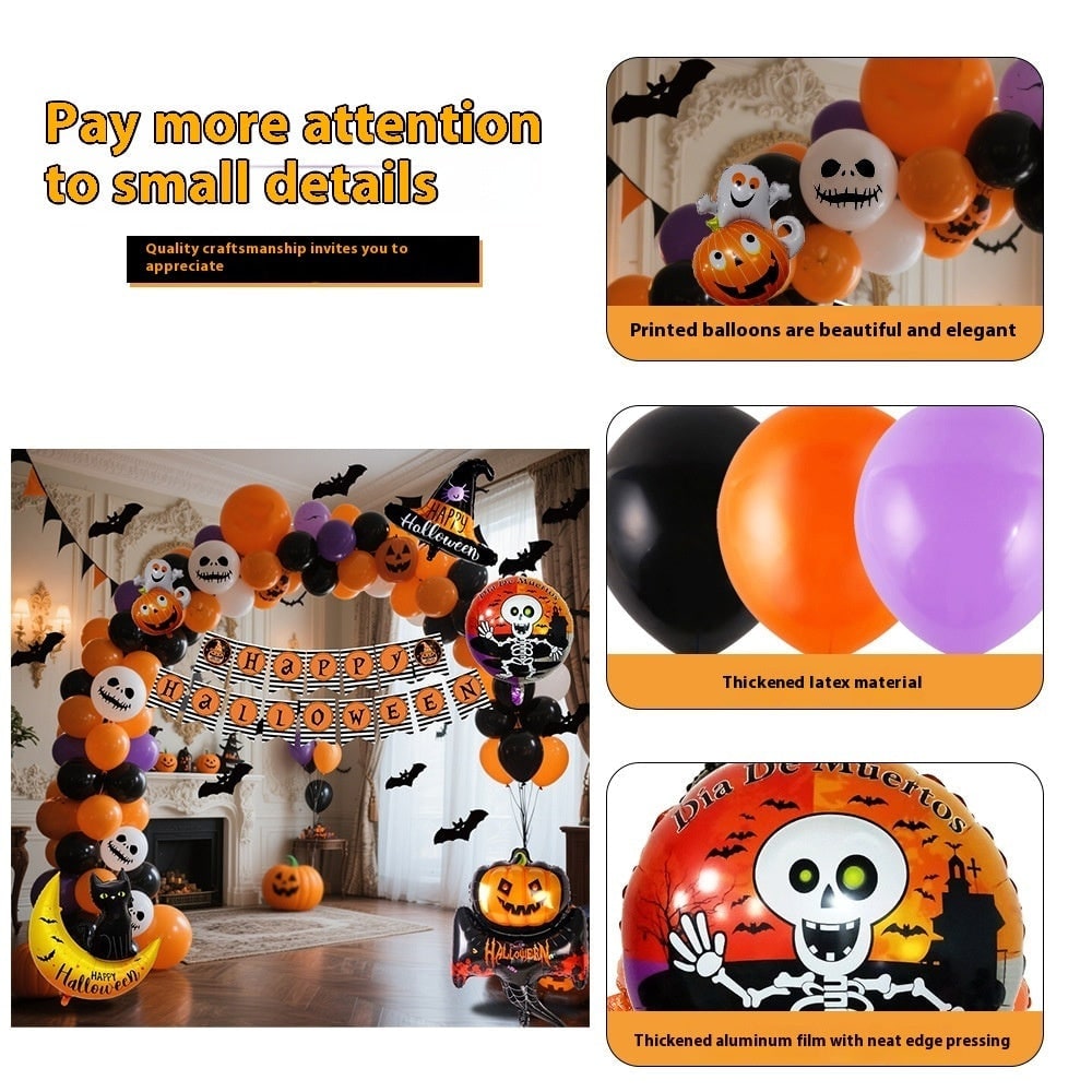 Halloween Balloon Arch Kit with Foil and Latex Garland Tape Banner and Bat Decals - Image 5