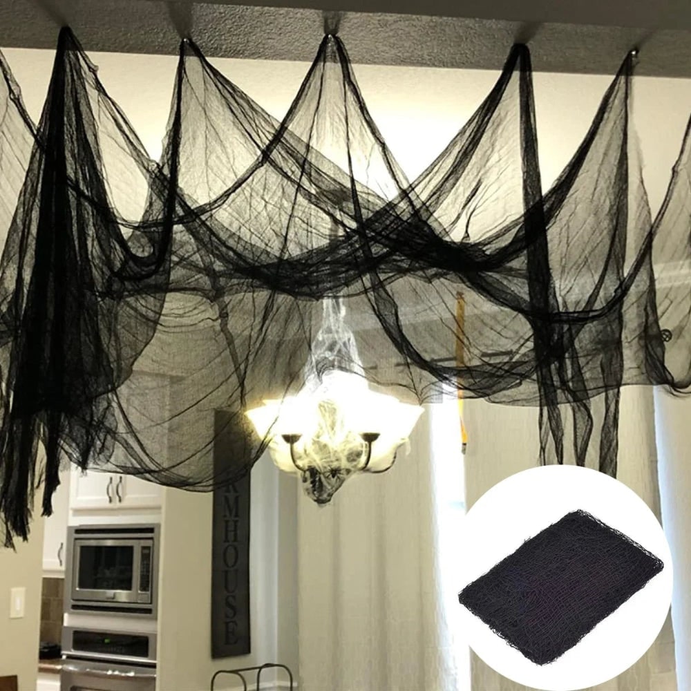 Halloween Black Creepy Cloth Gauze Spiderweb Decoration for Indoor Outdoor - Image 1