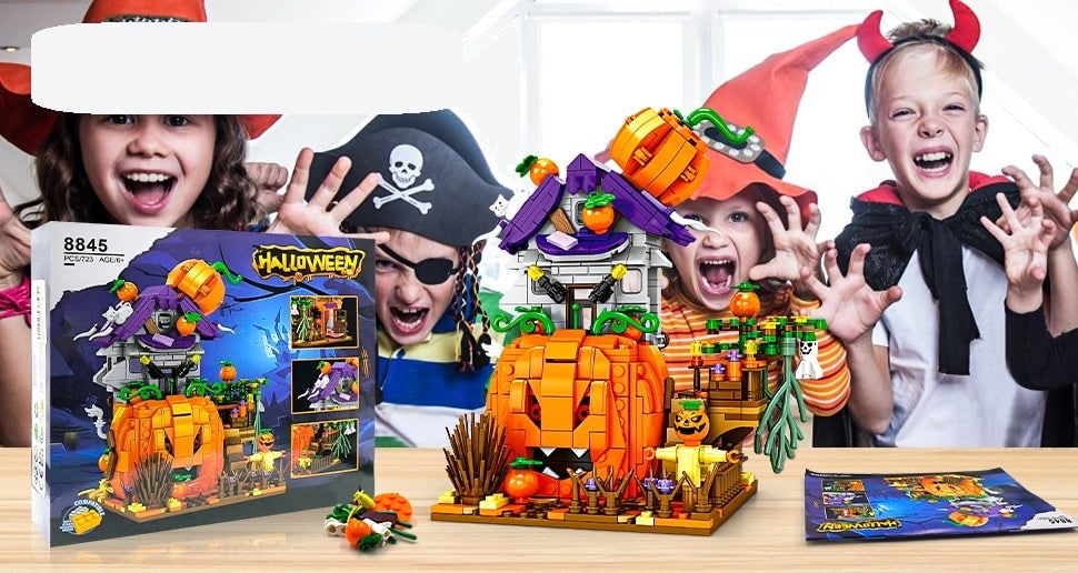 Halloween Building Blocks Construction Set with Pumpkin House and Ghost Figures for Kids - Image 4