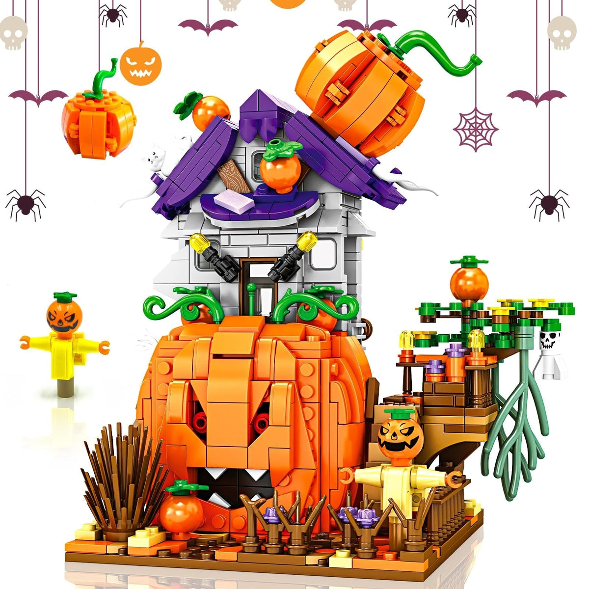 Halloween Building Blocks Construction Set with Pumpkin House and Ghost Figures for Kids - Image 7