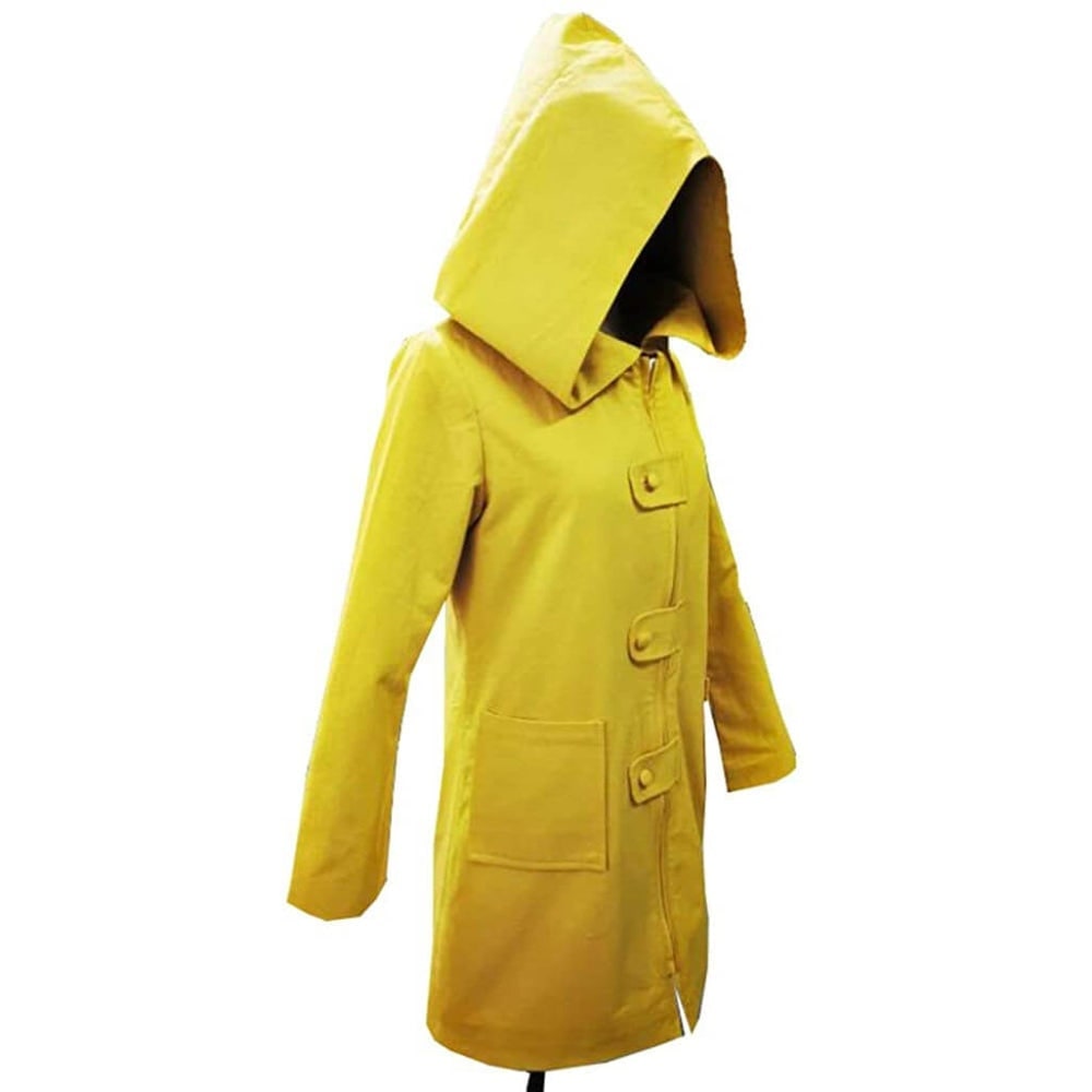Halloween Cosplay Costume Yellow Raincoat Jacket with Oversized Pointed Hood and Front Zipper - Image 4