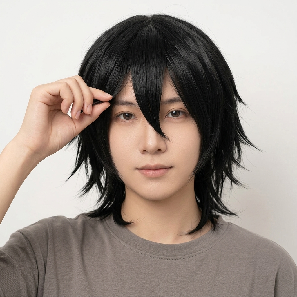 Halloween Cosplay Wig with Layered Synthetic Hair and Anime-Inspired Styling for Costume Party - Image 3
