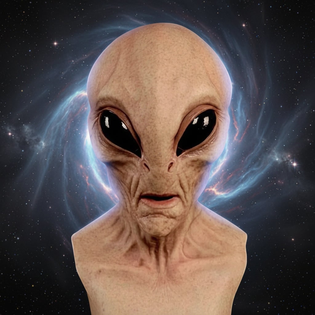 Halloween Creepy Alien Mask Full Head Latex with Glossy Black Eyes and Wrinkled Skin Texture - Image 2