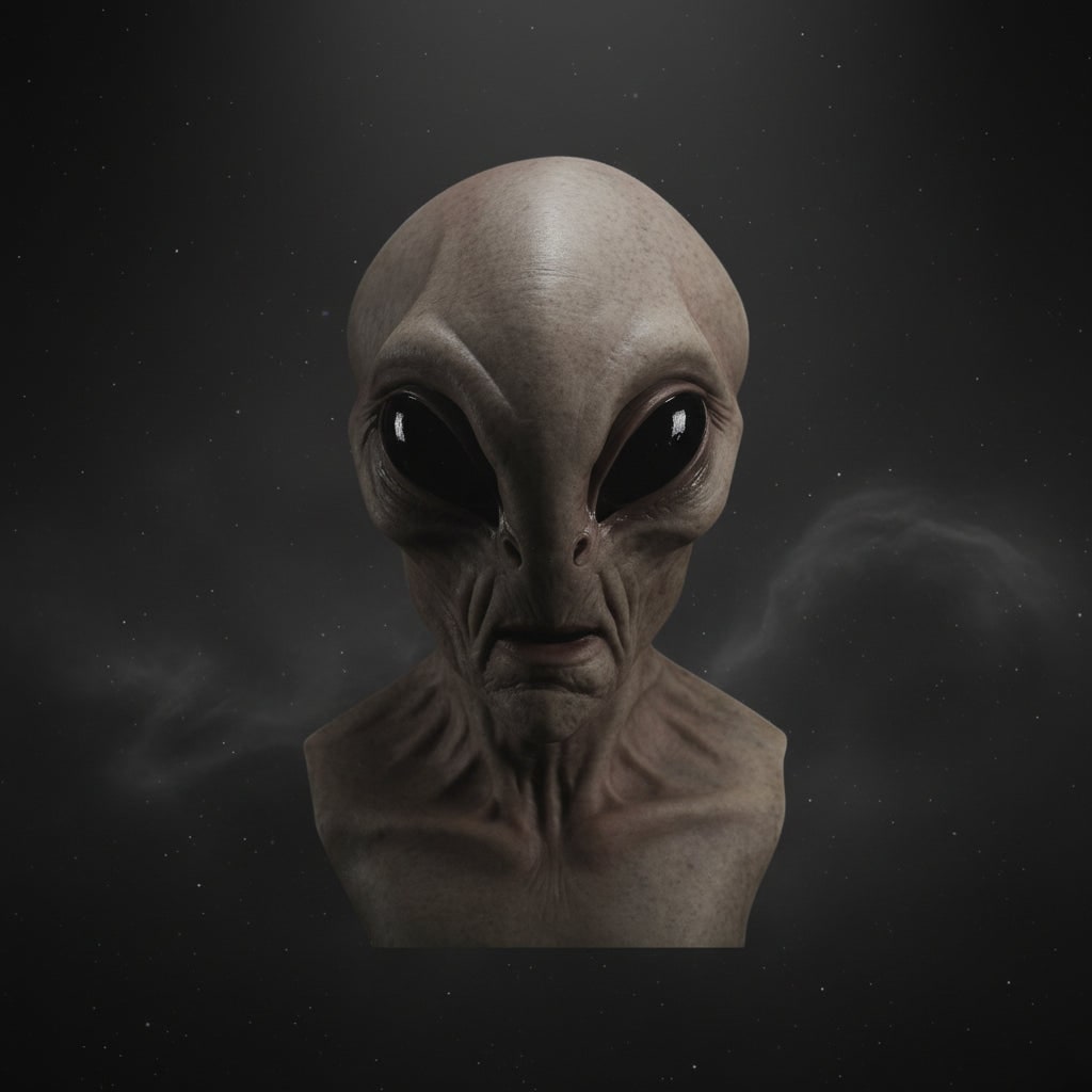 Halloween Creepy Alien Mask Full Head Latex with Glossy Black Eyes and Wrinkled Skin Texture - Image 3