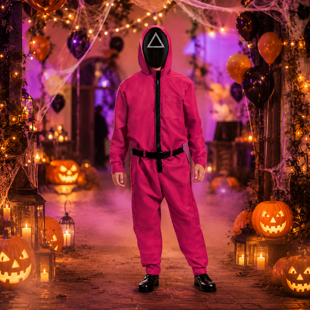 Halloween Game Costume Jumpsuit with Geometric and Belt for Party - Image 1