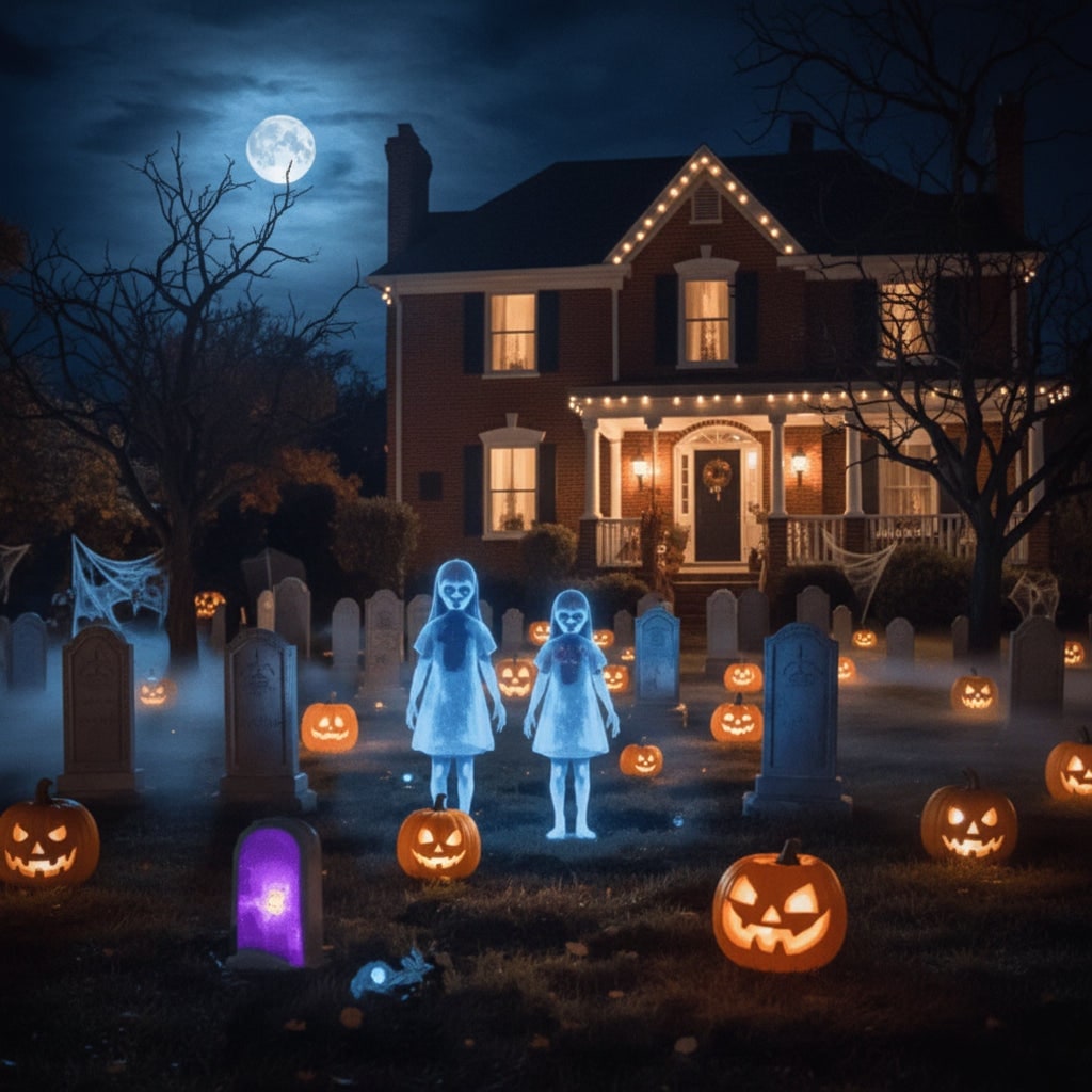 Halloween Ghost Decoration with LED Lights and Glowing Eyes for Outdoor Party - Image 1