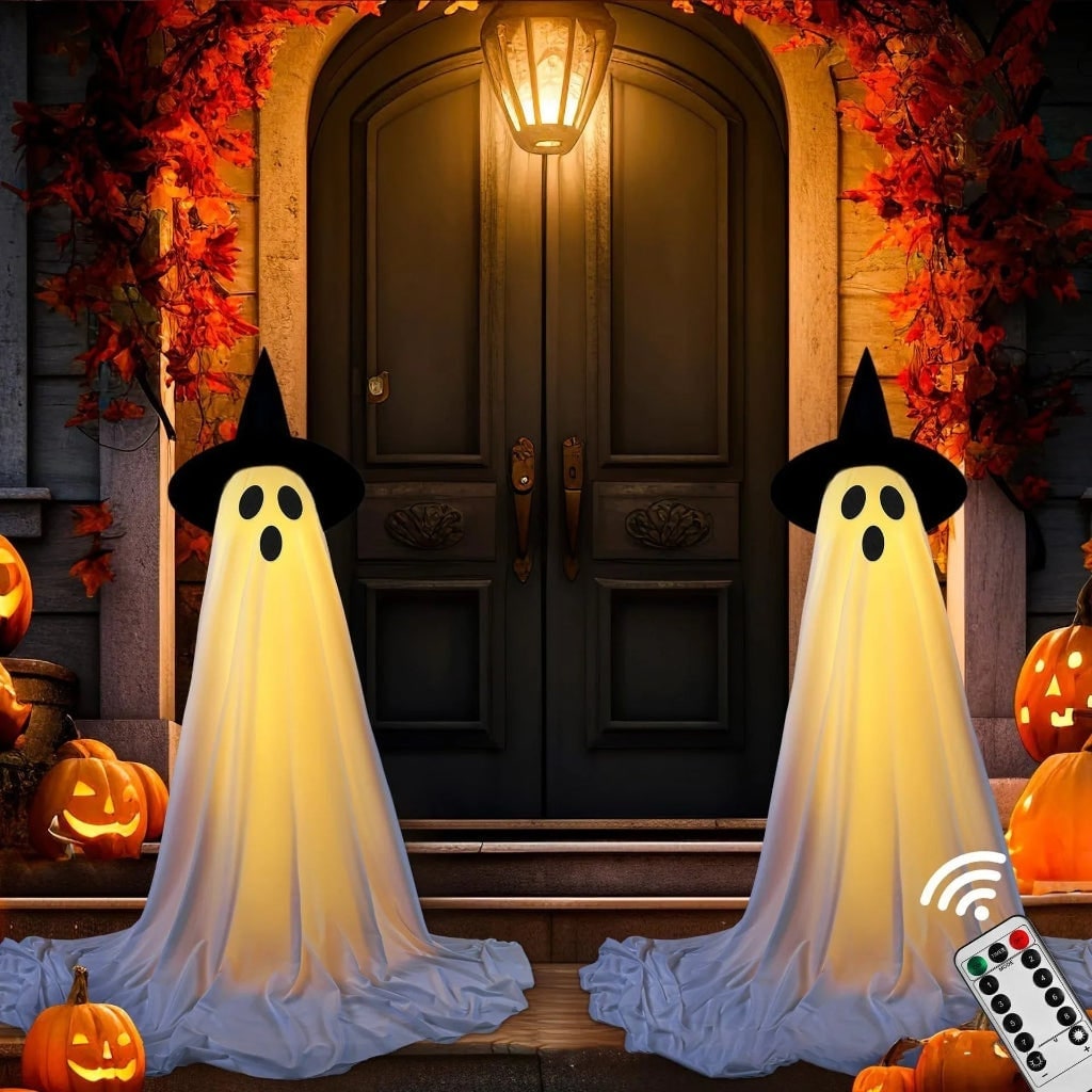 Halloween Ghost Decorations with LED Light Up Witch Hat for Indoor Outdoor Yard Party - Image 2