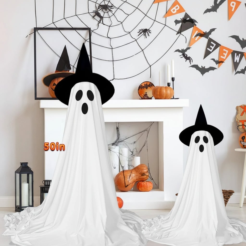 Halloween Ghost Decorations with LED Light Up Witch Hat for Indoor Outdoor Yard Party - Image 3