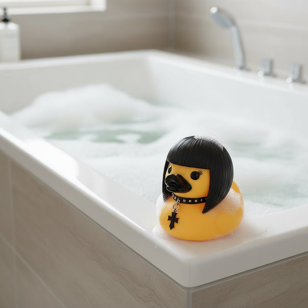 Halloween Goth Rubber Duckling Squishy Duck Decoration with Studded Collar and Chains - Image 6