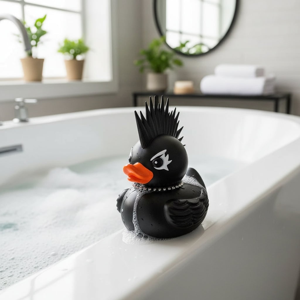 Halloween Goth Rubber Duckling Squishy Duck Decoration with Studded Collar and Chains - Image 7