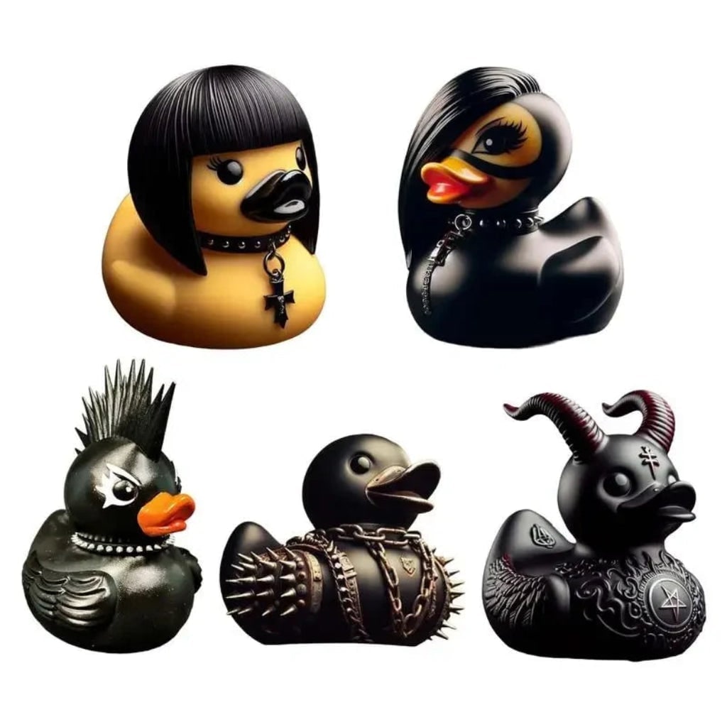 Halloween Goth Rubber Duckling Squishy Duck Decoration with Studded Collar and Chains - Image 8